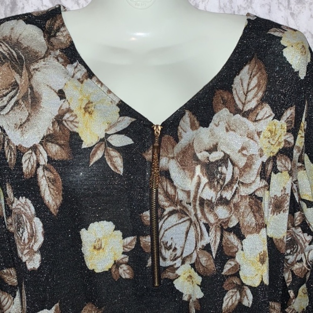 REBECCA MALONE ZIP FRONT V NECK SWEATER BLACK AND BRONZE SIZE XL - Picture 5 of 8